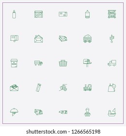 icon set about delivery with   mail envelope, mail box and electronic commerce bag