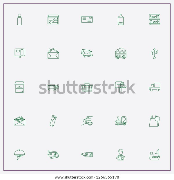 icon set about delivery with   mail
envelope, mail box and electronic commerce
bag