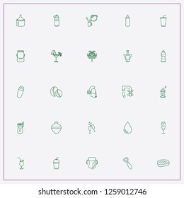 icon set about drink with keywords drink shaker, sake meat and coffee seeds