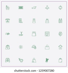 icon set about ecology with keywords bag, electrical car and camping tent with compass