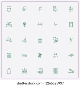icon set about ecology with keywords glass of water, trash basket and farm