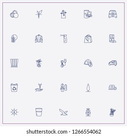 icon set about ecology with keywords charge plug, bag and sprayer