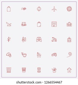 icon set about ecology with keywords windmill, trash basket and bag