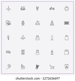 icon set about ecology with keywords barrel of waste, wind and barrier triangle