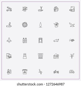icon set about ecology with keywords ecology house, street recycle bin and pine tree