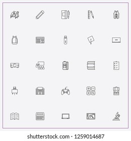 icon set about education with keywords organizer notebook, map on blackboard and ruler with pencil
