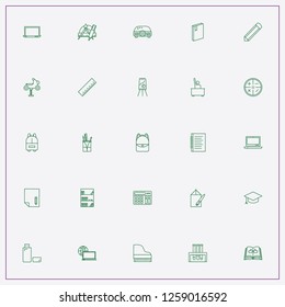 icon set about education with keywords calculating button, student hat and backpack