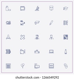 icon set about education with keywords library table, laptop and train toy
