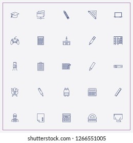 icon set about education with keywords backpack, mathematics rulers and ruler