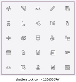 icon set about education with keywords glue stick, typing machine and calculator