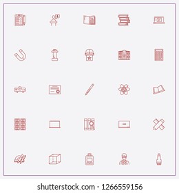 icon set about education with keywords painting brush, atom and backpack