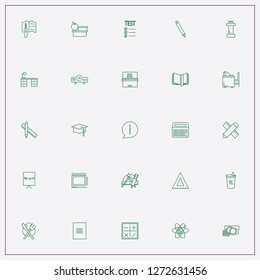 icon set about education with keywords library table, student lunch and flask