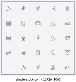 icon set about education with keywords hummer of justice, ruler and microscope