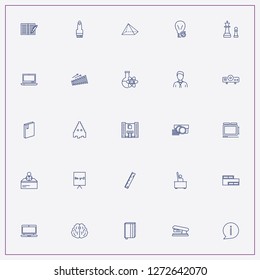 icon set about education with keywords stapler, xylophone toy and information mark