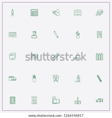 icon set about education with keywords pen, pencil box and lego designer