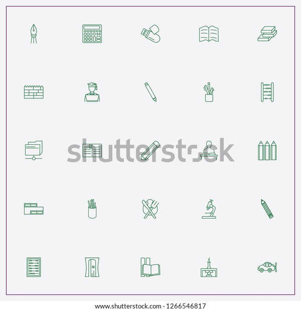 icon set about education with keywords pen,\
pencil box and lego\
designer