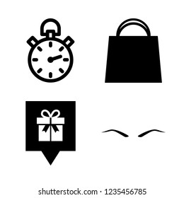 up icon set about eyebrow, shopping bag, stopwatch and gift shop pin vector set