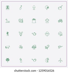 icon set about farm with keywords windmill, coffee seeds and haystack