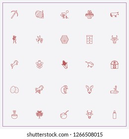 icon set about farm with keywords corn, bee house and scythe