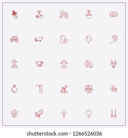 icon set about farm with keywords sprayer, landscape and horse