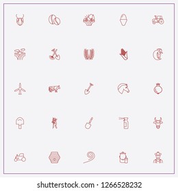 icon set about farm with keywords garden rake with shovel, shovel and egg