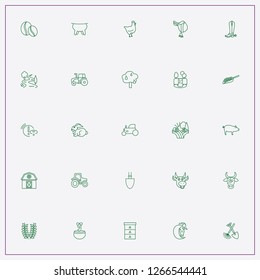 icon set about farm with keywords shovel, cowboy boots and break eggs to bowl