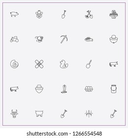 icon set about farm with keywords egg cage, scythe and farmer hat