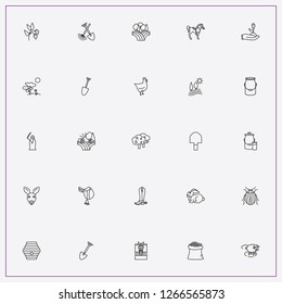 icon set about farm with keywords landscape, cowboy boots and milk can