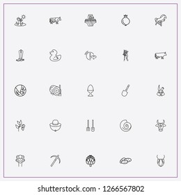 icon set about farm with keywords spica, combine harvester and landscape