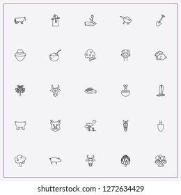 icon set about farm with keywords wheelbarrow, windmill and fields of hay