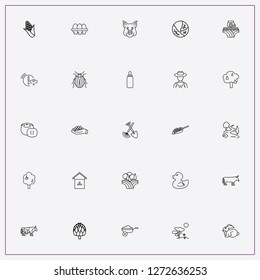 Icon Set About Farm With Keywords Baby Duck, Combine Harvester And Attention Rain