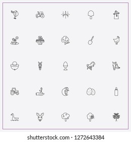 icon set about farm with keywords milk bottle, donkey and combine harvester