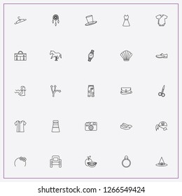 icon set about fashion with keywords case, horse swing and lady dress