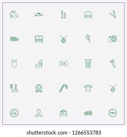 icon set about fashion with keywords barber, lady shoe and powder with mirror