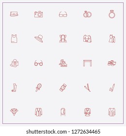 icon set about fashion with keywords lady blazer, spectacles and barber razor