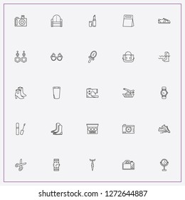 icon set about fashion with keywords traveling, lipstick and sneakers