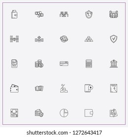 icon set about finance with keywords building, file and approved shield