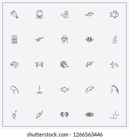 icon set about fishing with   coil for fishing, worms for fish and fishing boots
