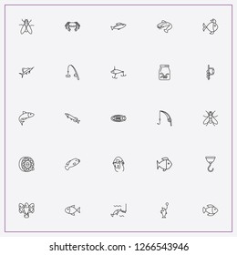 icon set about fishing with keywords crab, ice fishing drill and swordfish