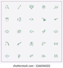 icon set about fishing with keywords crab, fishing with arrow and fishes in bucket