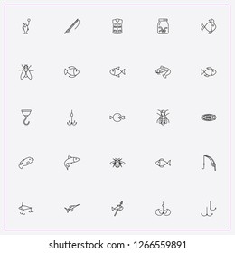 icon set about fishing with keywords worms for fish, fly and swordfish