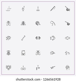 icon set about fishing with keywords fishing net, fishing hook and fish on hook