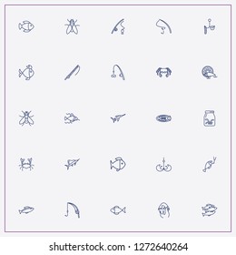 icon set about fishing with keywords fly, crab and fish bait