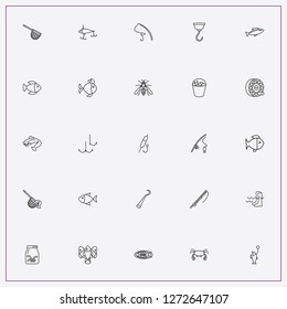 icon set about fishing with keywords fishing hook, fishes in bucket and fishing rod