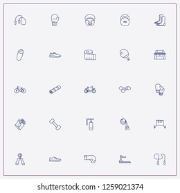 icon set about fitness with keywords training mat, boxing helmet and ping pong
