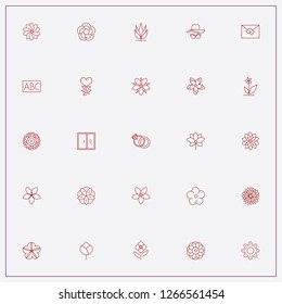 icon set about flowers with keywords alphabet, lady hat with spectacles and wardrobe with mirror