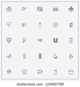 icon set about food with keywords bun, beer can and ice cream