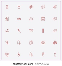 icon set about food with keywords tea cup, rolling pin and comb