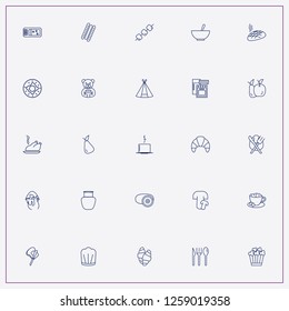icon set about food with keywords cup of tea, fish in cauldron and popcorn