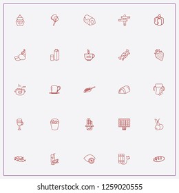 icon set about food with keywords chocolate bar, cup cake and milk with glass